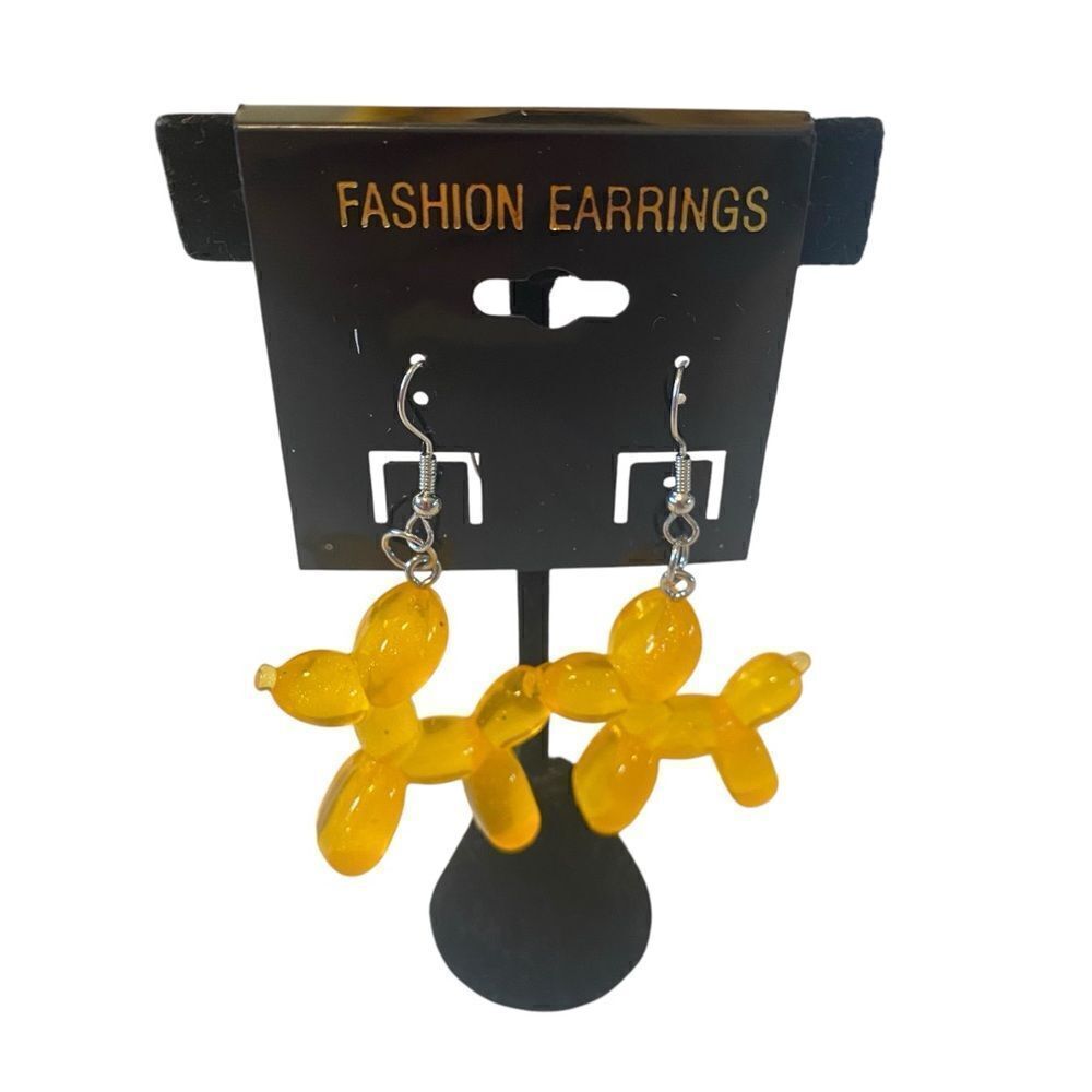 Adorable Yellow Balloon Dog Earrings.